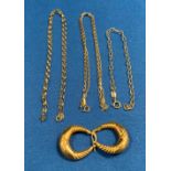 Four 9ct gold (375) items including a pair of hoop earrings,
