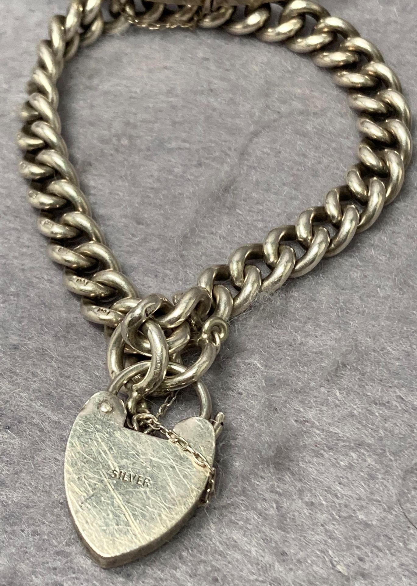Silver hallmarked link bracelet with heart-shaped padlock clasp (7" long) and a silver hallmarked - Image 2 of 3