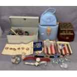 Contents to basket - assorted costume jewellery including watches, brooches, necklaces,