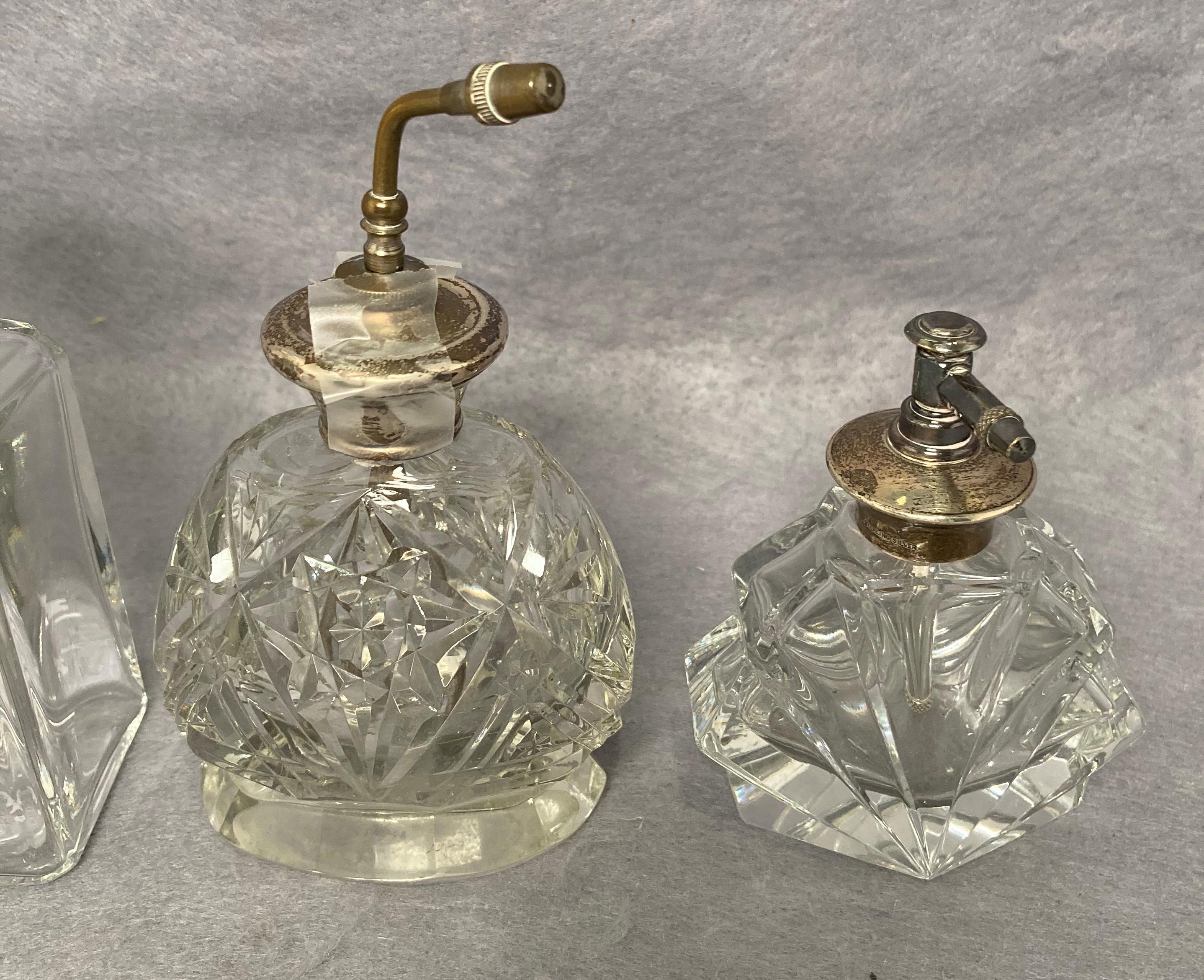 Two vintage perfume crystal/glass bottles with Sterling Silver tops/pumps (9cm and 14cm high) and a - Image 3 of 5