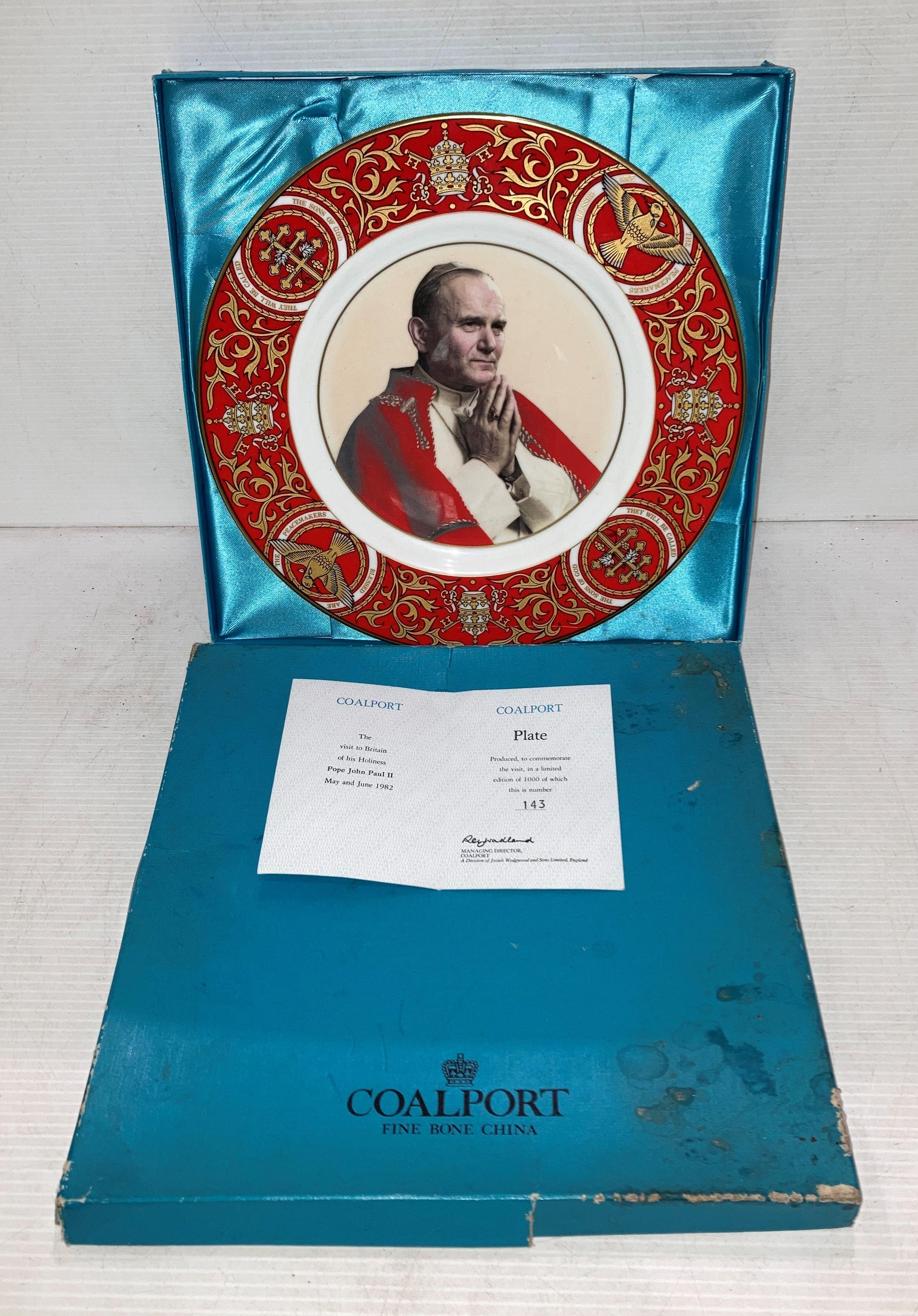 A Limited Edition Coalport collectors plate 'To Commemorate the Visit to Britain of His Holiness