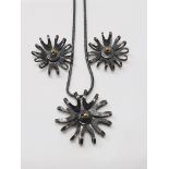 Sian Elizabeth Hughes, handmade sterling silver 'Foliage' necklace and two 'Bloom' pendants,