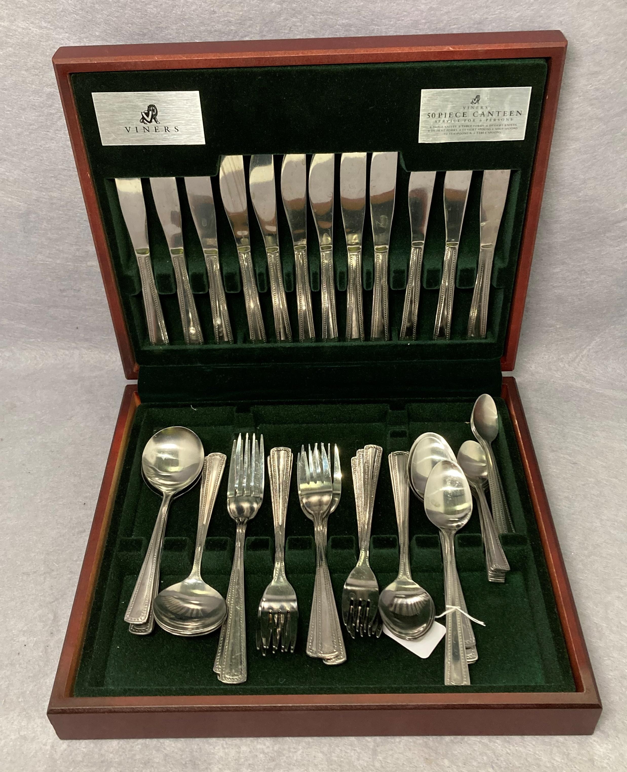 Viners 50-piece canteen of cutlery in mahogany finish case (saleroom location: S3 QC04)