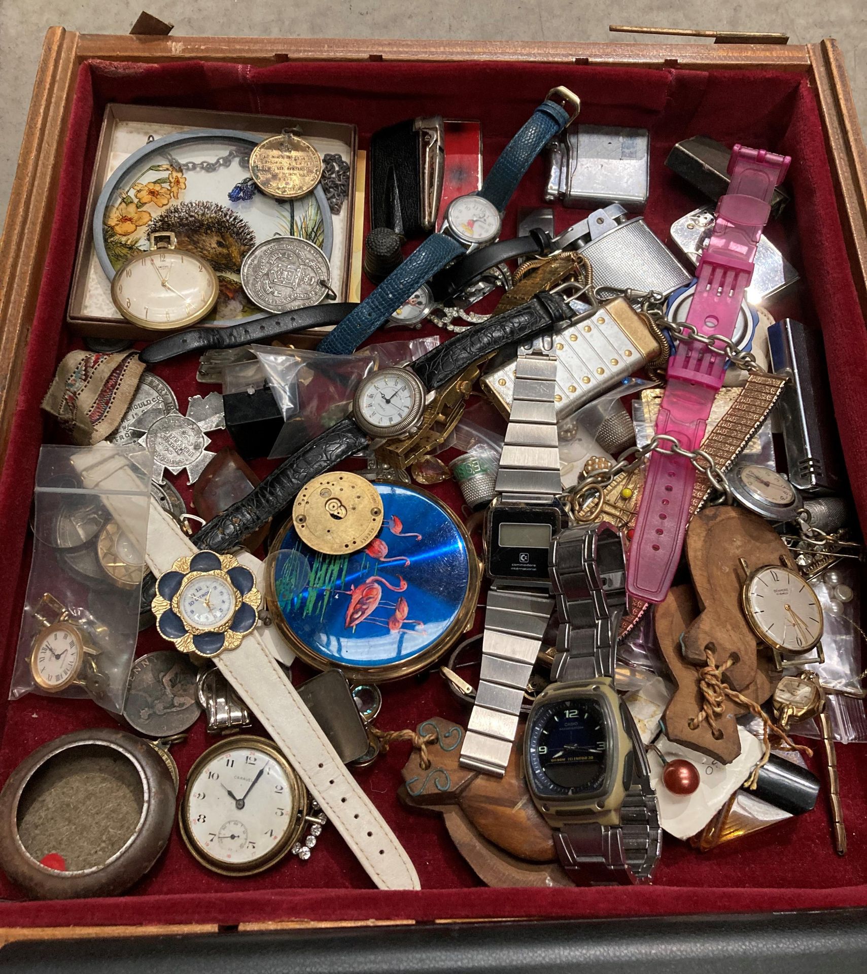 Glass-top display case (38 x 35cm) and contents - assorted Coronation medals, lighters, - Image 2 of 3