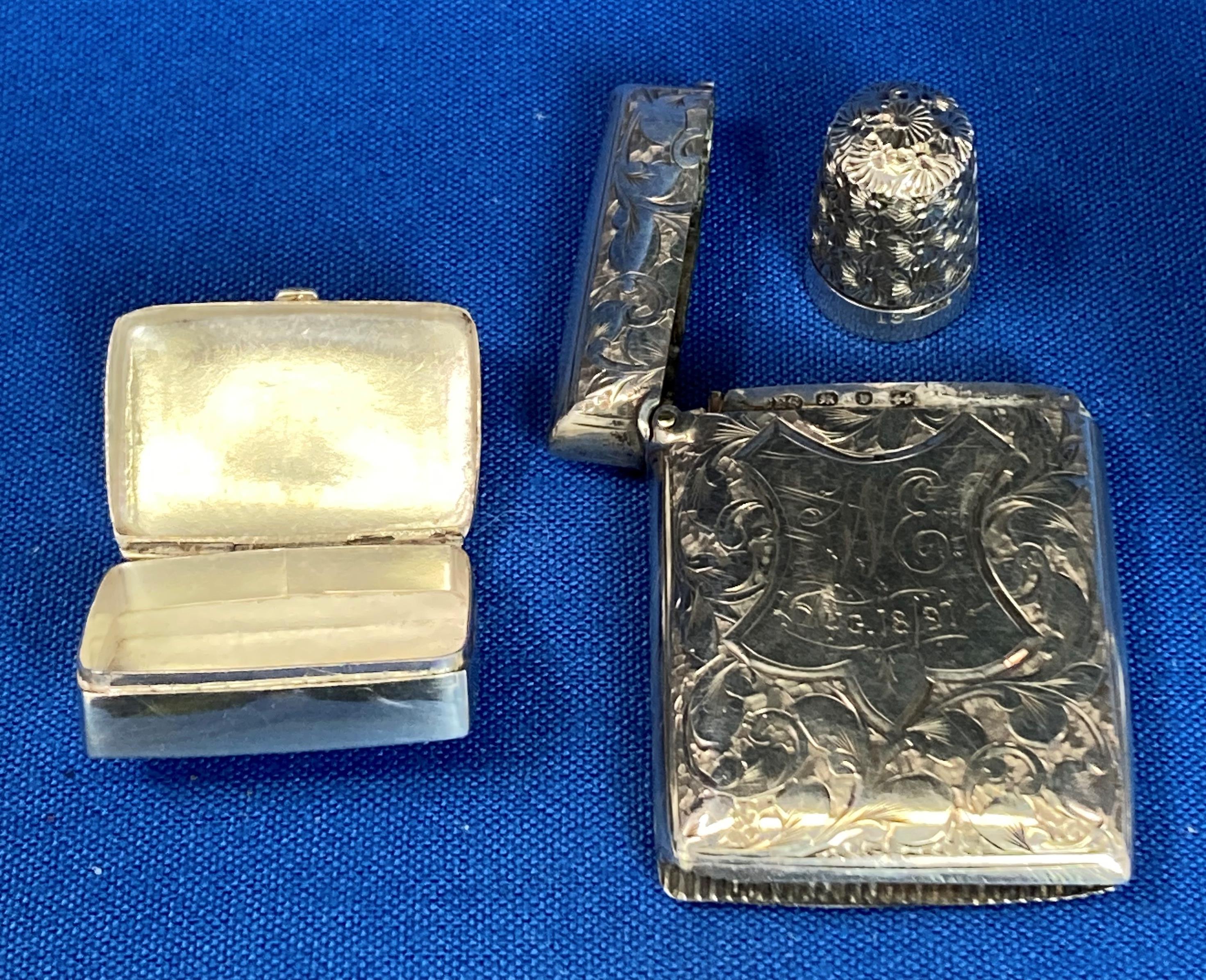 Five silver (hallmarked) items including a cigarette case (1945), vesta (1895), - Image 6 of 8