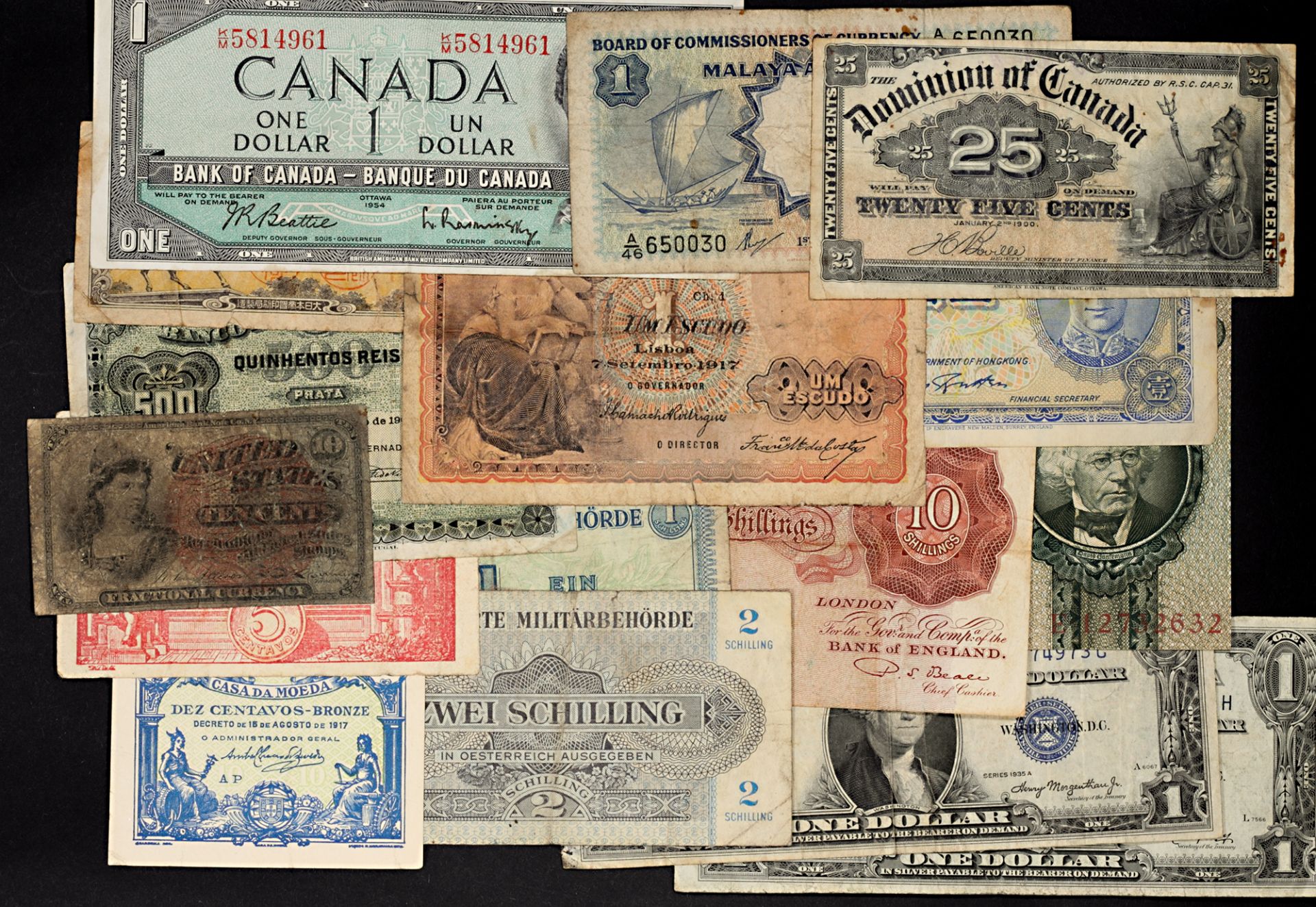 Group of World Banknotes, including USA, Canada, UK etc.