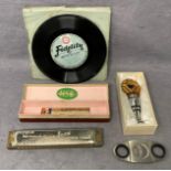 Four assorted items including Hohner Harmonica song band model: 1 in box,