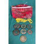 Five assorted antique bronze Oriental coins,