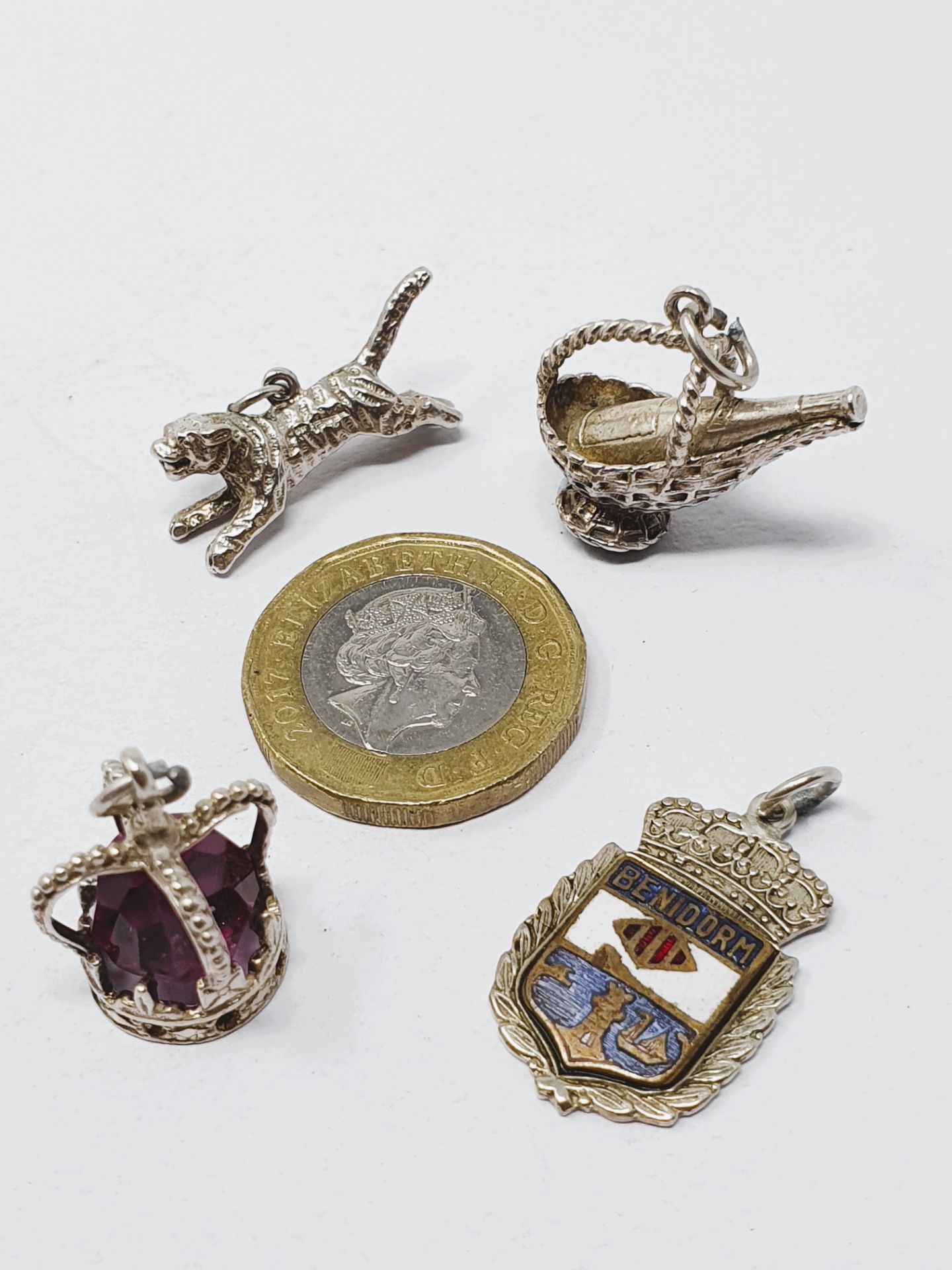 Sterling silver selection of fifteen vintage charms, including 3d coin in mount, 21 Key, - Image 2 of 3