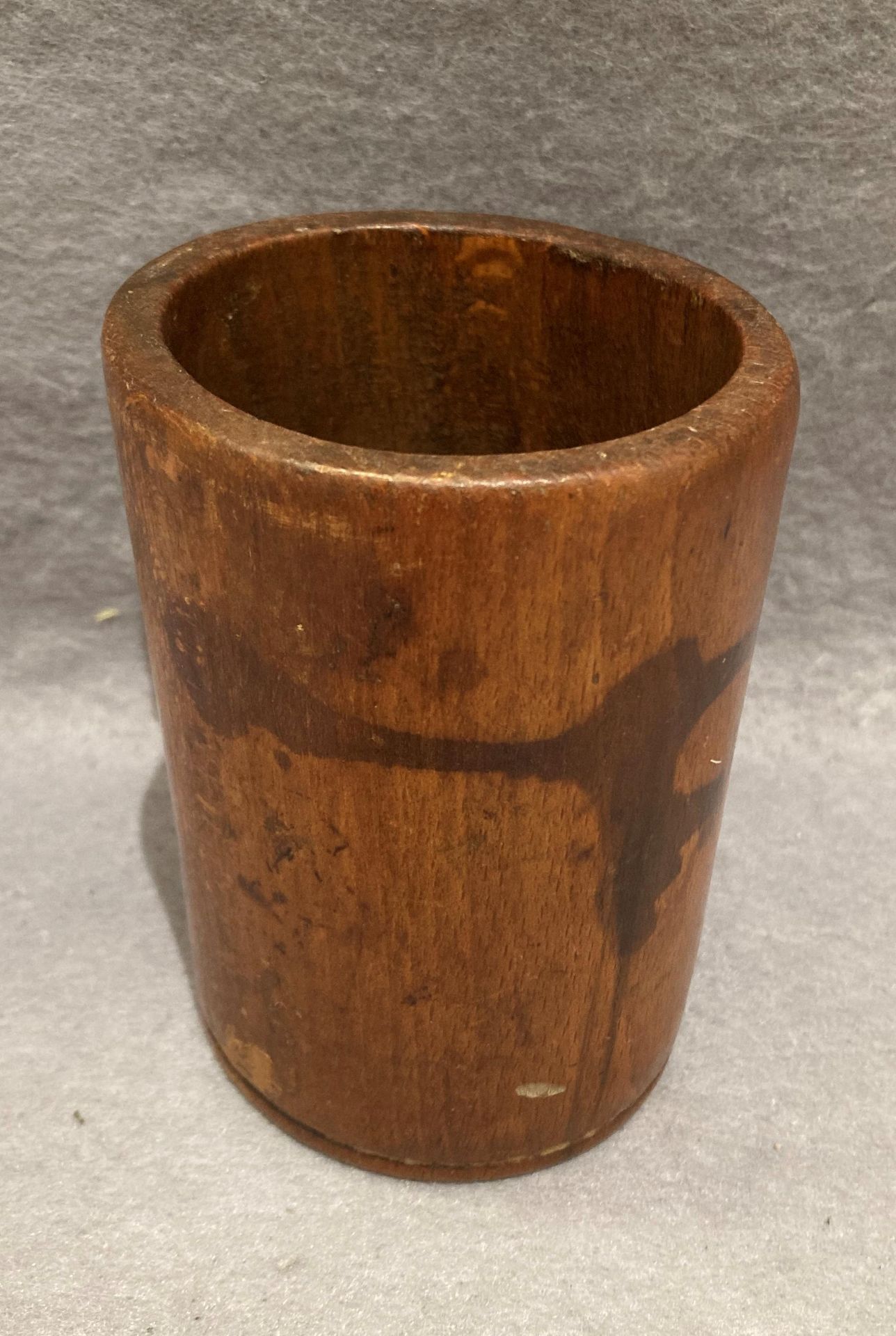 A Victorian wooden dry or wet measuring cup/mug with Crown & VR and one other stamp to outside, - Image 3 of 3