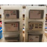 Two x three drawer plastic racks and contents - large quantity of First Day Covers,