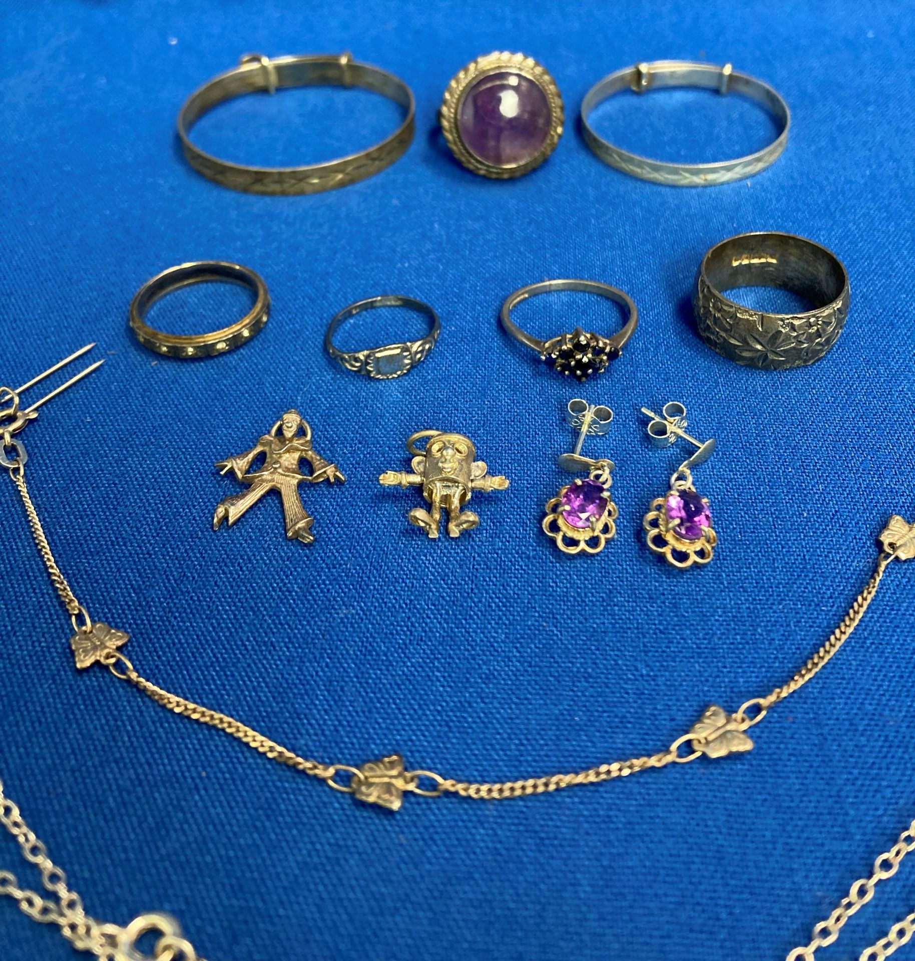 Twelve assorted silver hallmarked items including sapphire nine stone diamond-shape ring (size O), - Image 3 of 6