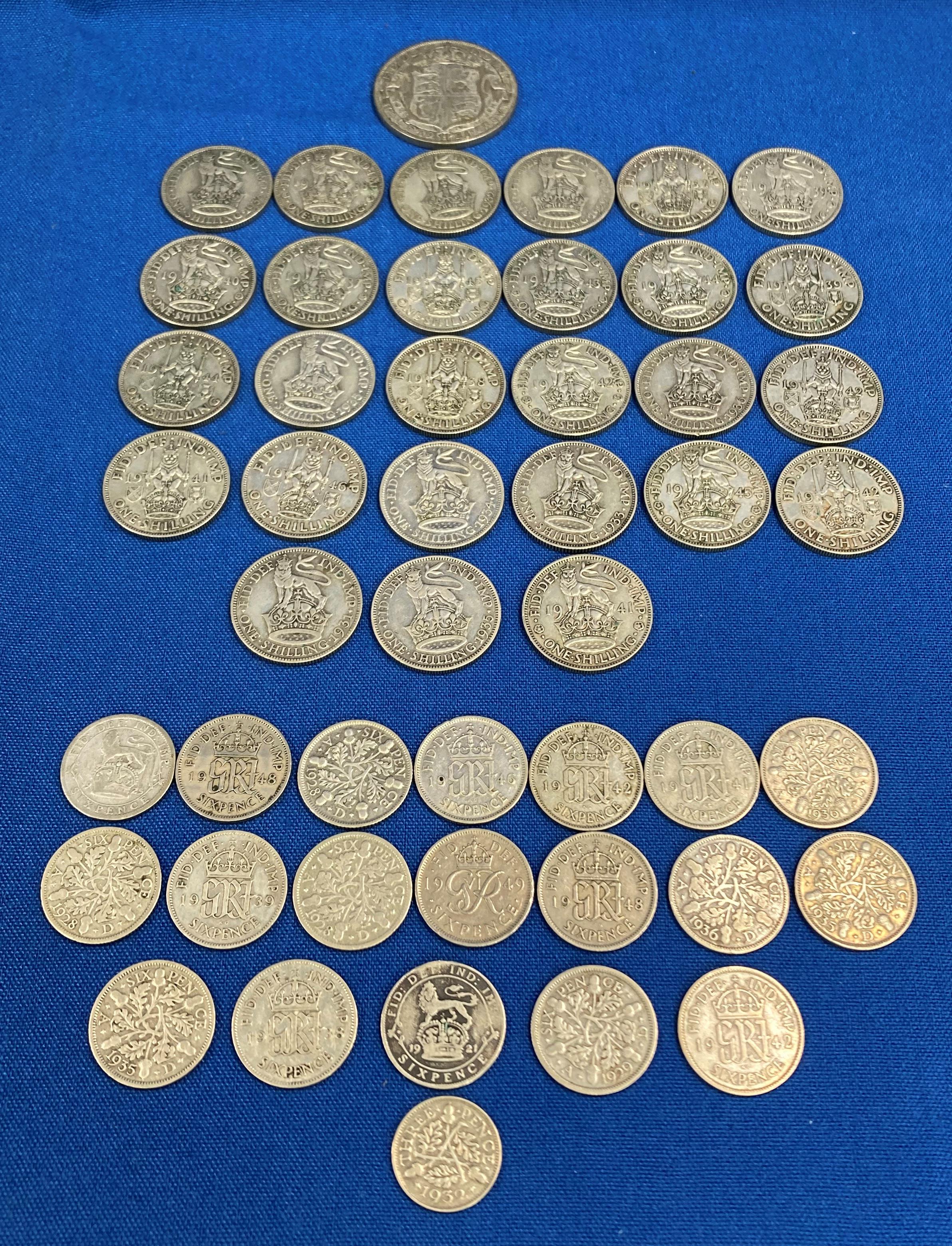 Assorted silver coins (1921-1946) including Shillings, Six Pence pieces, etc.