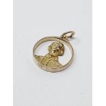 9ct gold vintage Shakespeare charm, gross weight 1.