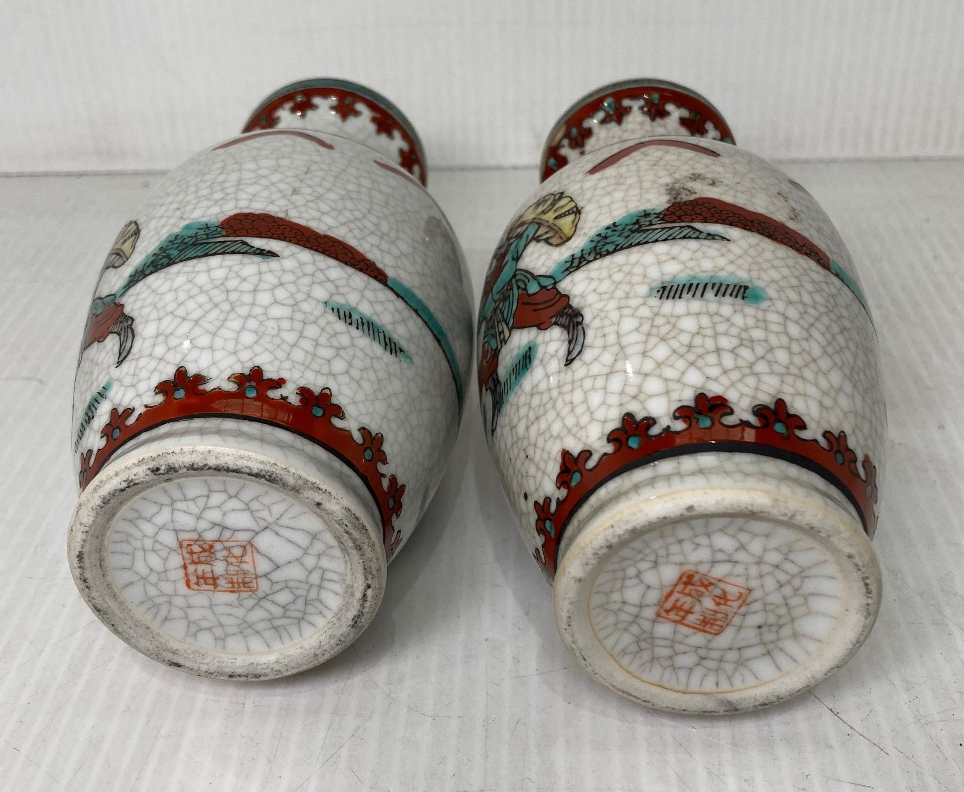 A pair of Chinese hand painted and crackle vases, 14. - Image 3 of 3