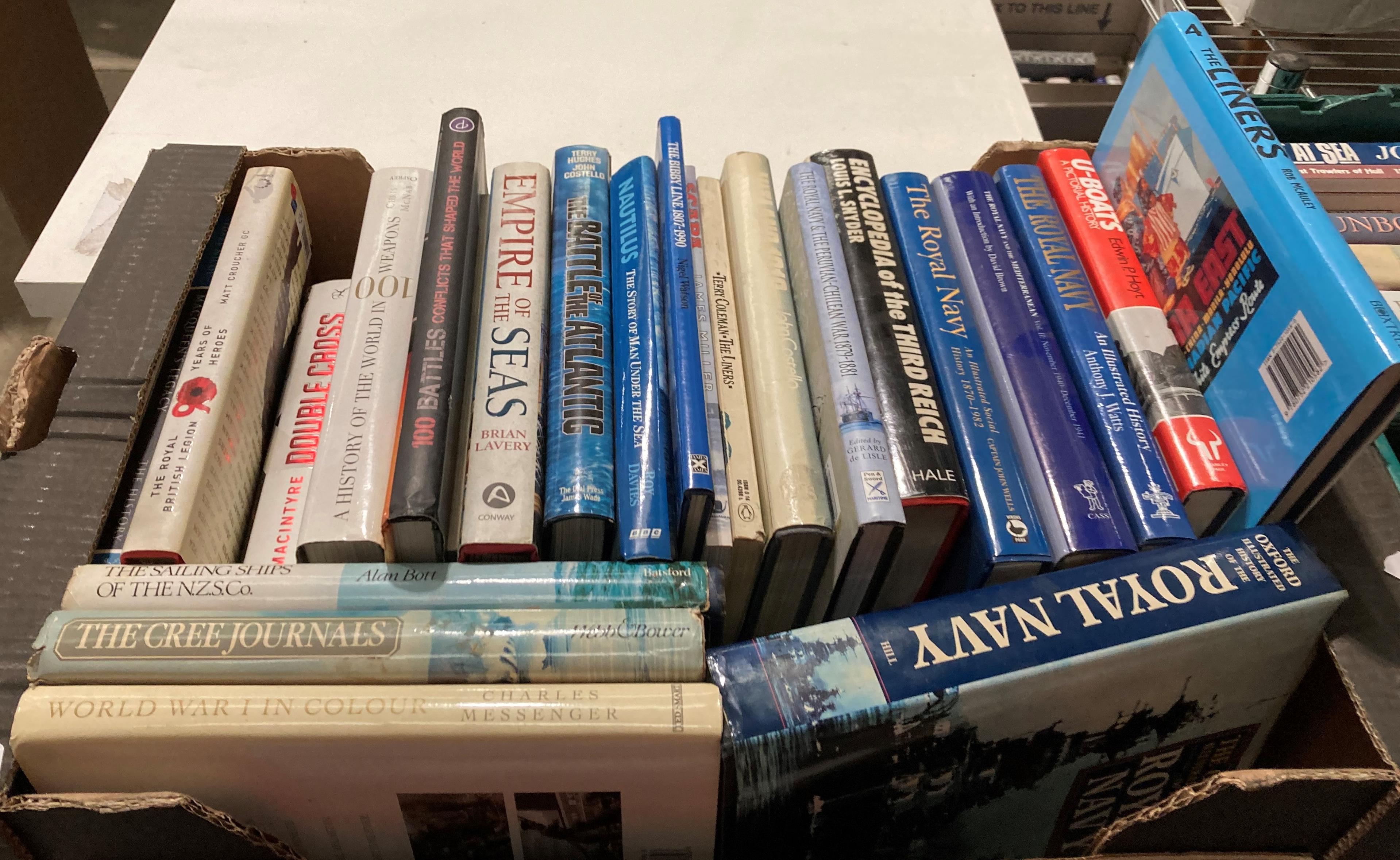 Contents to crate - 22 books relating to maritime, naval and other warfare, etc.