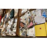 Contents to three large cardboard trays - extremely large quantity of stamps, post cards,