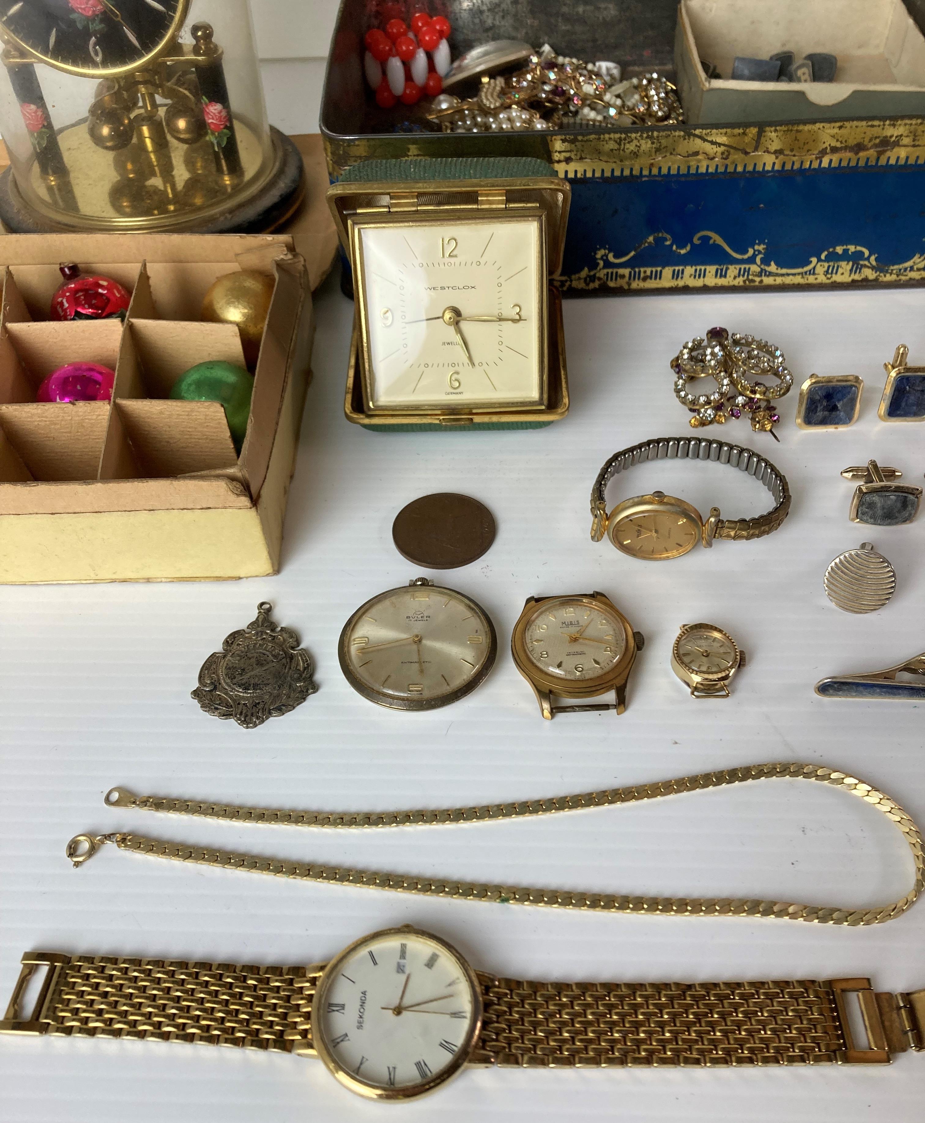 Contents to tin - assorted costume jewellery and watches, brooches, cufflinks, - Image 3 of 7