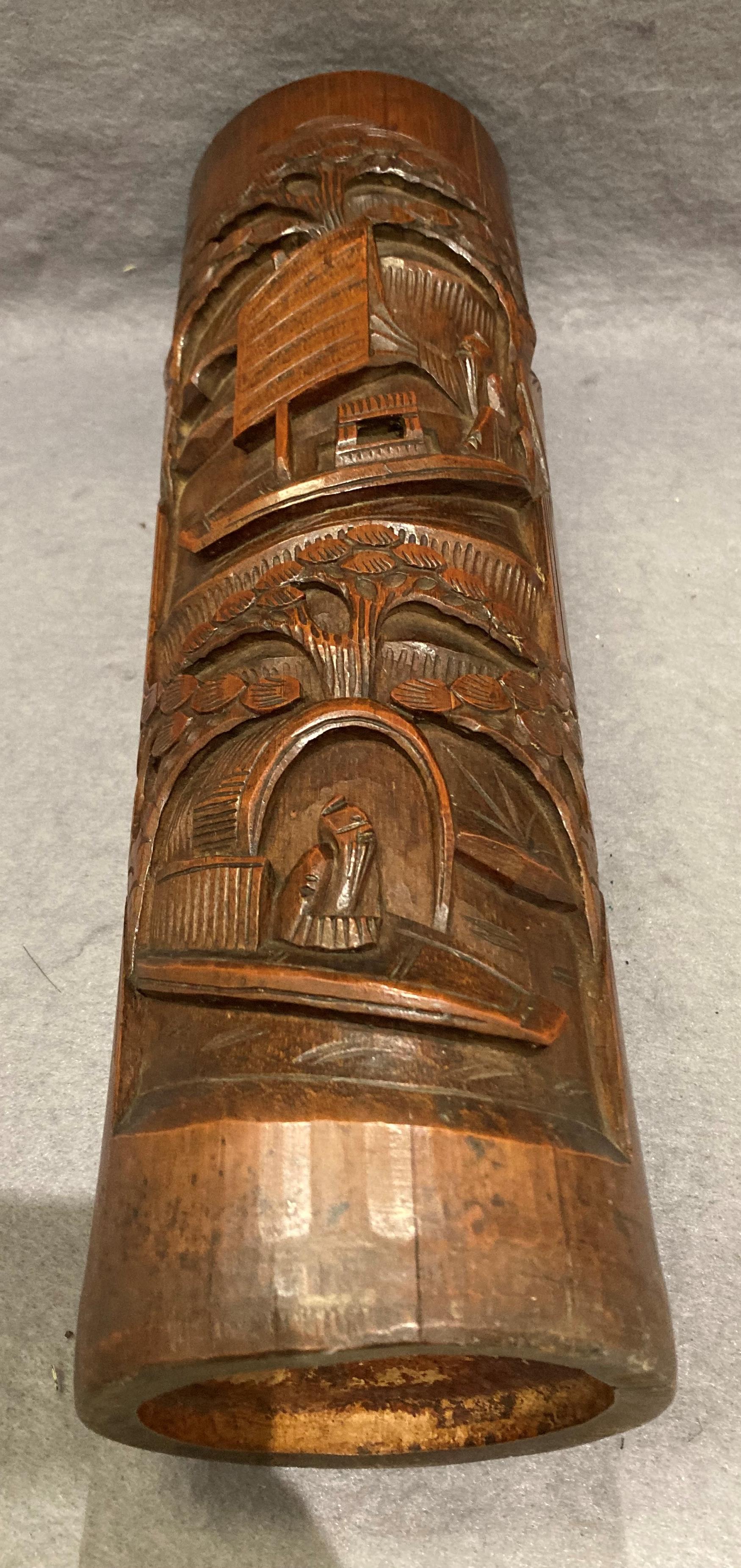 Oriental hand-carved bamboo vase, - Image 3 of 3