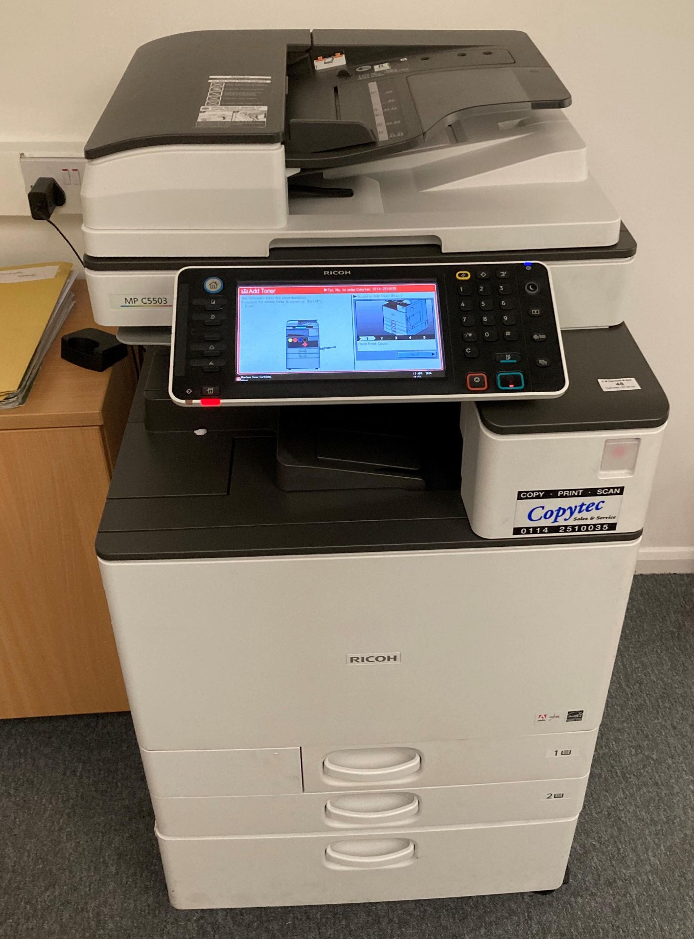 Ricoh MP C5503 copy print scan photocopier (collection address: Unit 6A, Church Street, Mexborough,