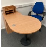 Remaining contents to office - three beech-finish desk (two right-hand, one left-hand),
