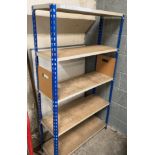 Five shelf grey and blue metal racking system,