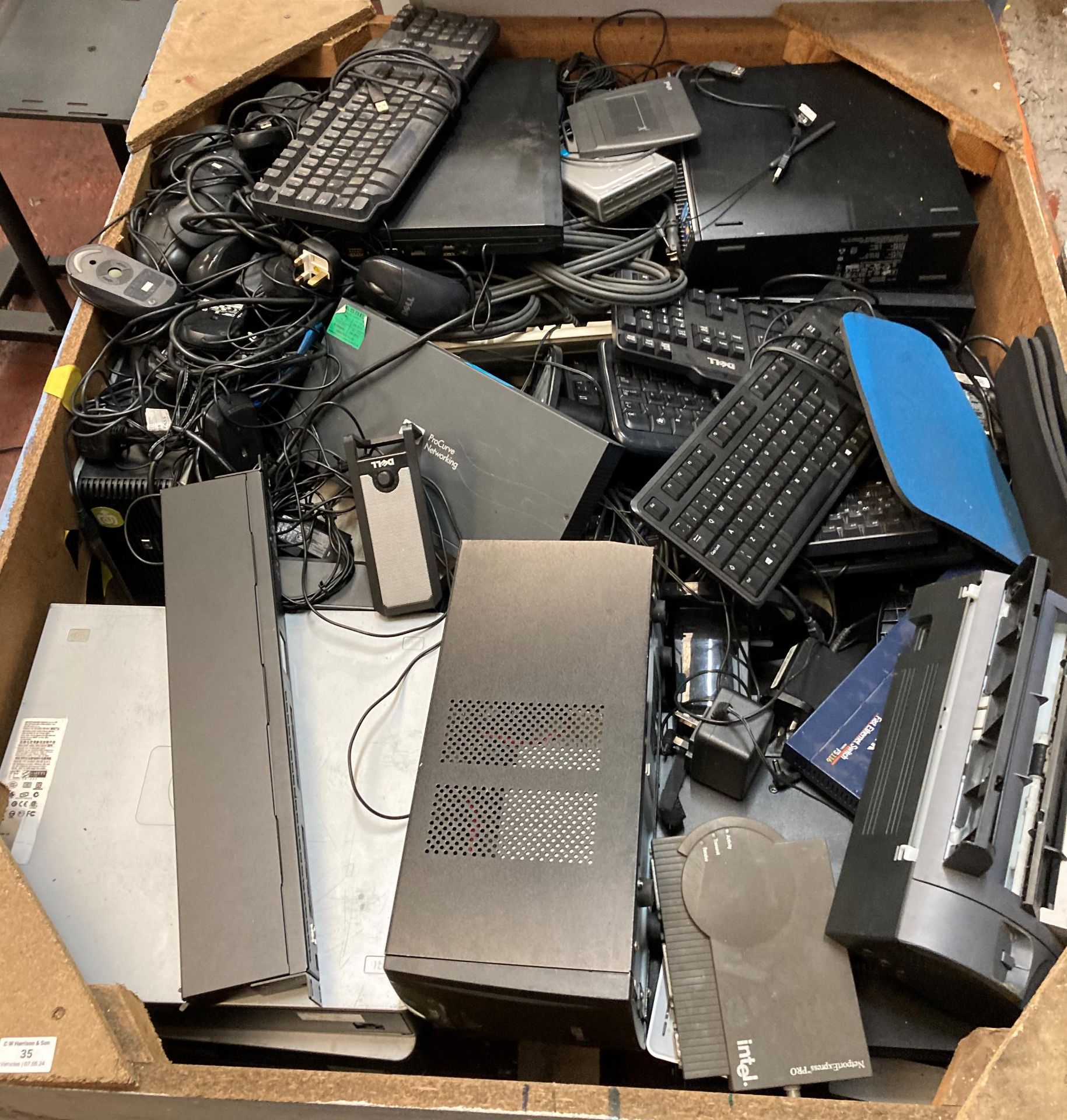 Contents to crate - large quantity of computer equipment including laptops (Lenovo, HP, etc),