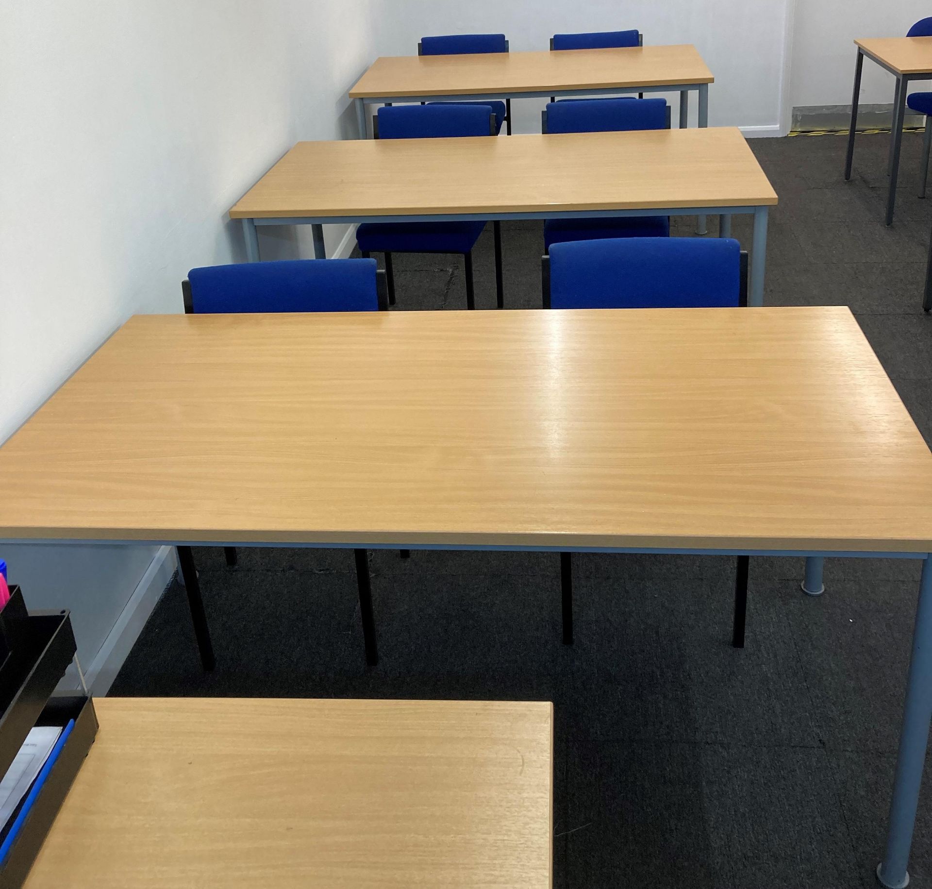 Contents to teaching room - three beech desks (160cm x 80cm), four beech desks (120cm x 80cm),
