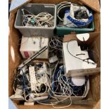 Contents to crate - assorted extension leads, power cables, cat five,