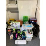 Contents to wall - two white-boards, stationery trays, files, stationery (including pens, pencils,