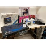 Mixed lot of 7 items to include Kenwood Monitor with DVD receiver, gaming keyboard,