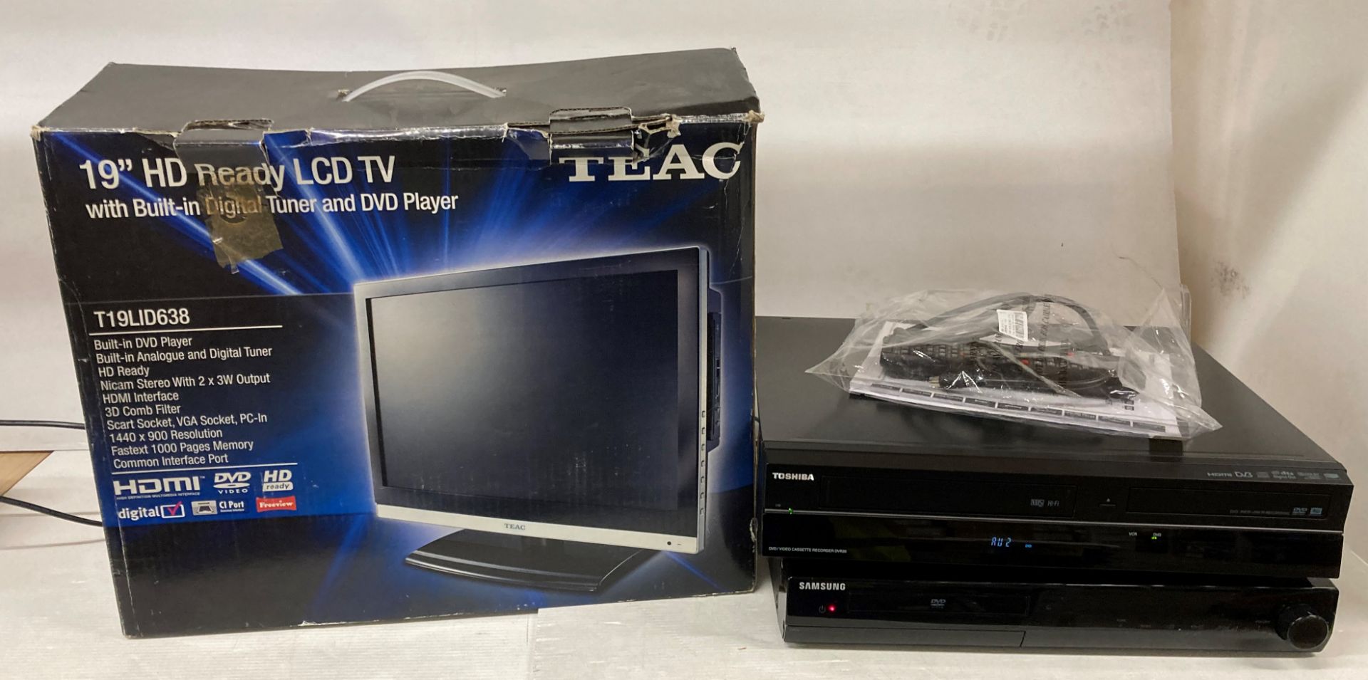 3 x items - a Teac 10" HD ready LCD TV with built-in digital tuner and DVD player (no main cable -