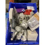Contents to crate - to include bulbs, light fittings, wall clock, carbon monoxide alarms,