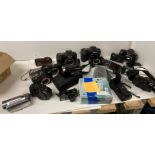 Contents to box - assorted cameras by Canon, Panasonic, Pentax, Nikon,