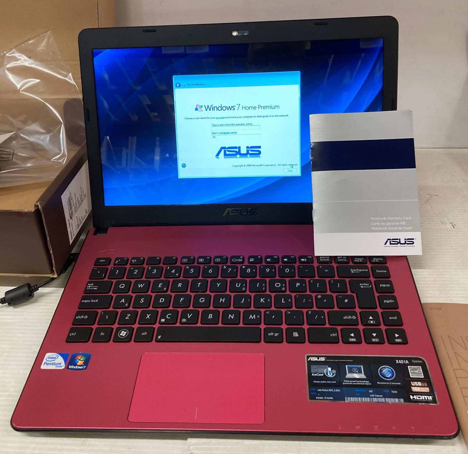 Asus Notebook complete with power lead and user manuals (appears new and boxed) (K10)