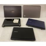 5 x assorted Netbooks (sold as seen) by Asus, Packard Bell,