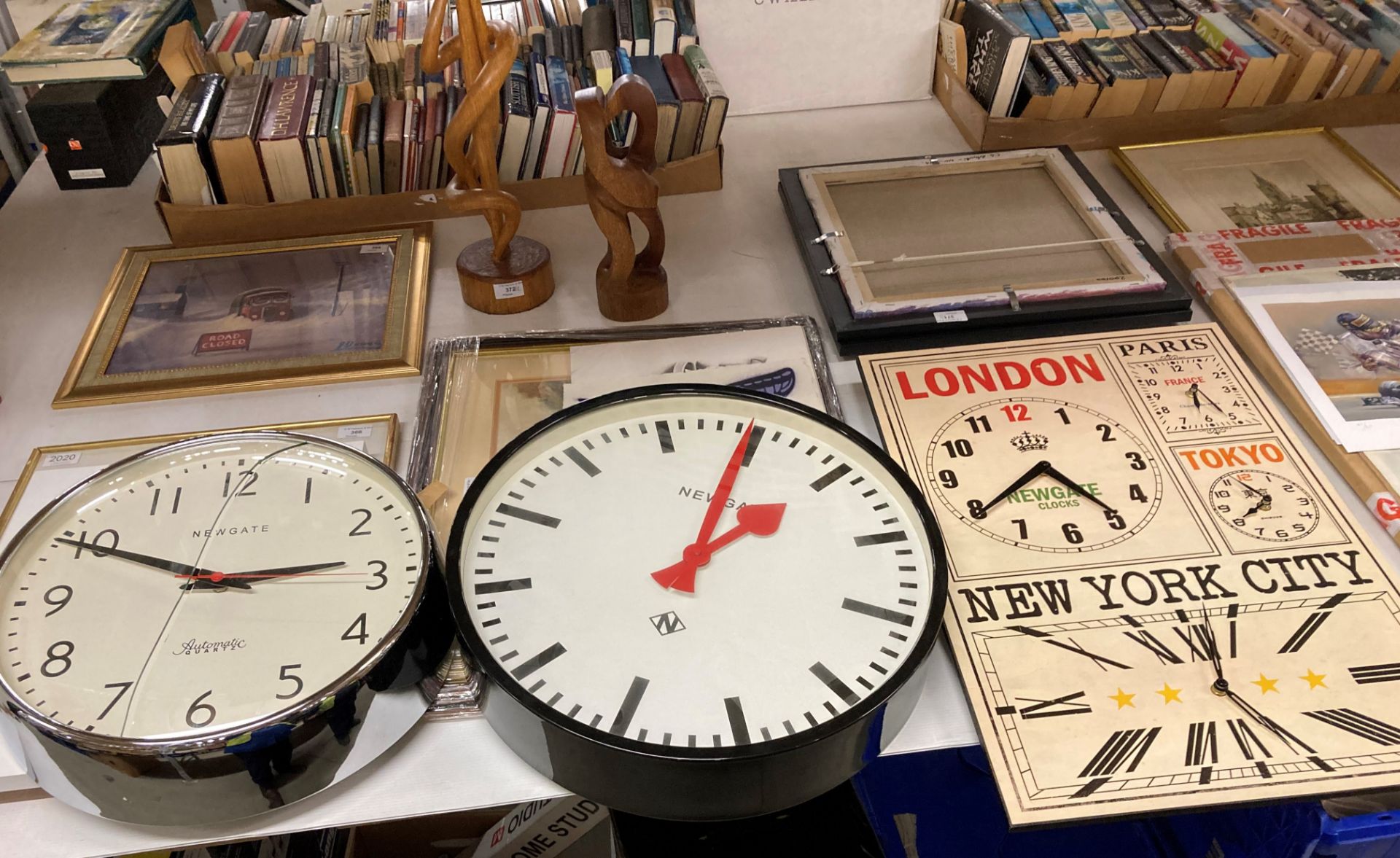 4 x assorted Newgate wall clocks (please note one clock has full length crack down face) (saleroom