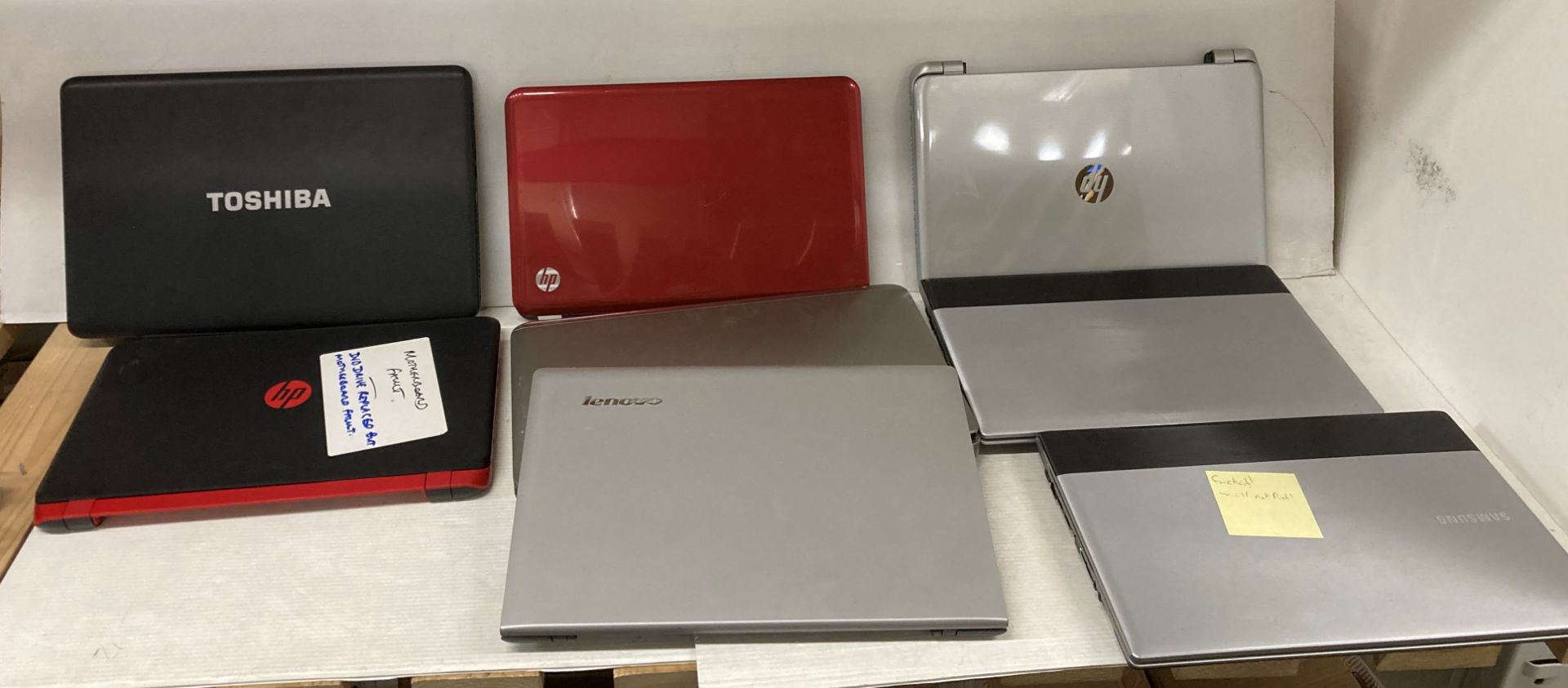 8 x assorted laptops (no batteries or power leads - one screen cracked - all possibly faulty and - Image 2 of 2