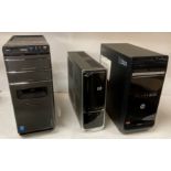 3 x assorted desktop computer towers by HP and Lenovo (one boxed and with power lead) (K11 FLOOR)