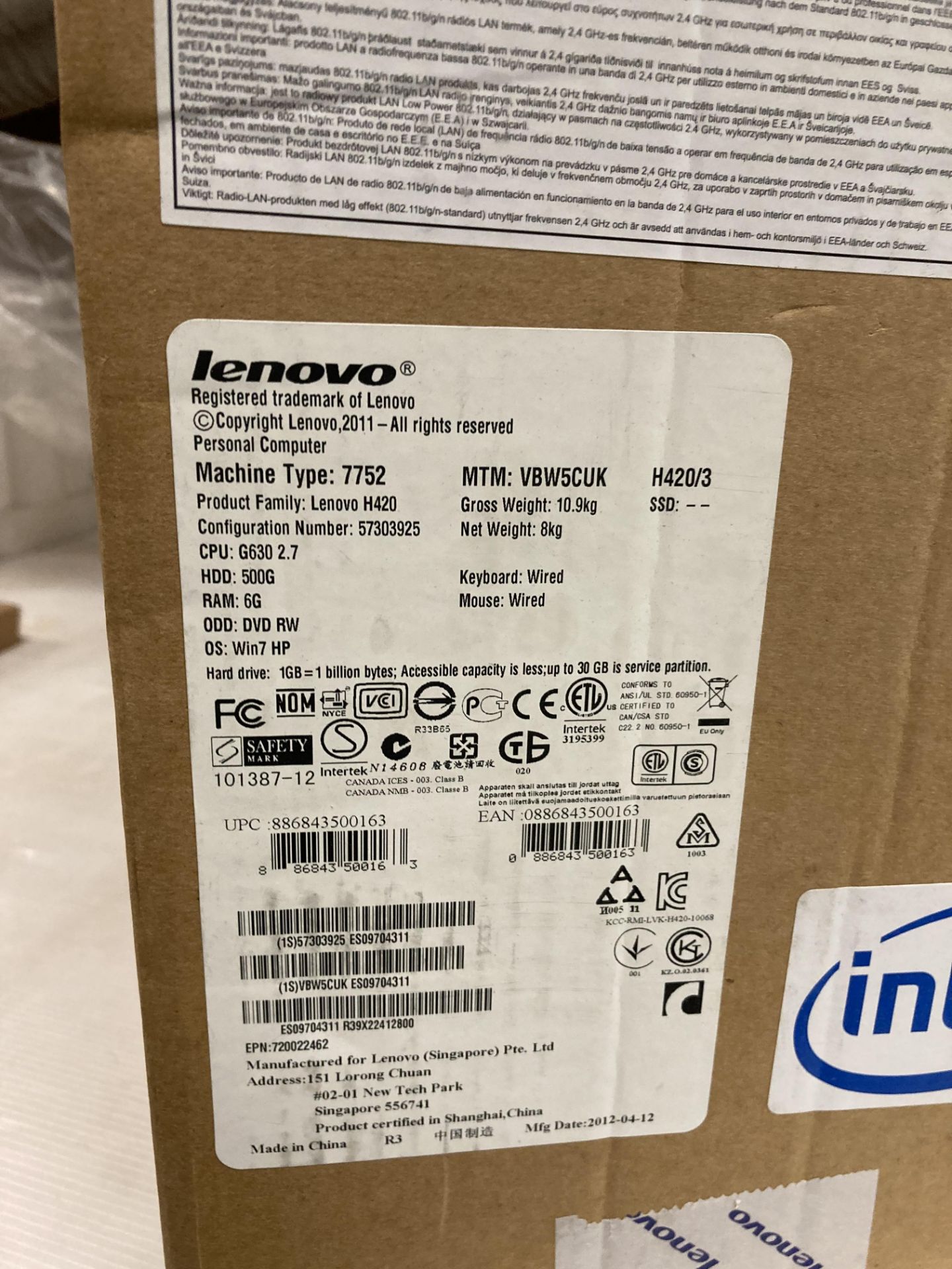Lenovo 7752 Desktop computer 6GB RAM 500GB HDD complete with power lead, - Bild 2 aus 2