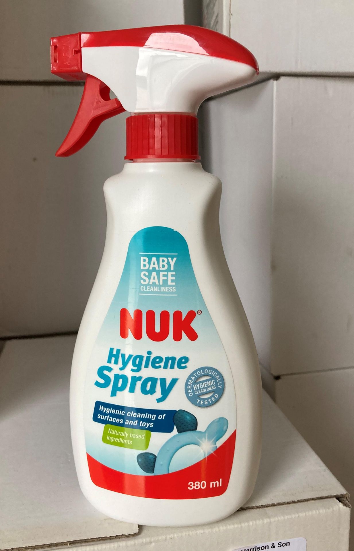 80 x 380ml NUK Hygiene baby-safe sprays (expired: 04/24) (8 x outer boxes) (saleroom location: