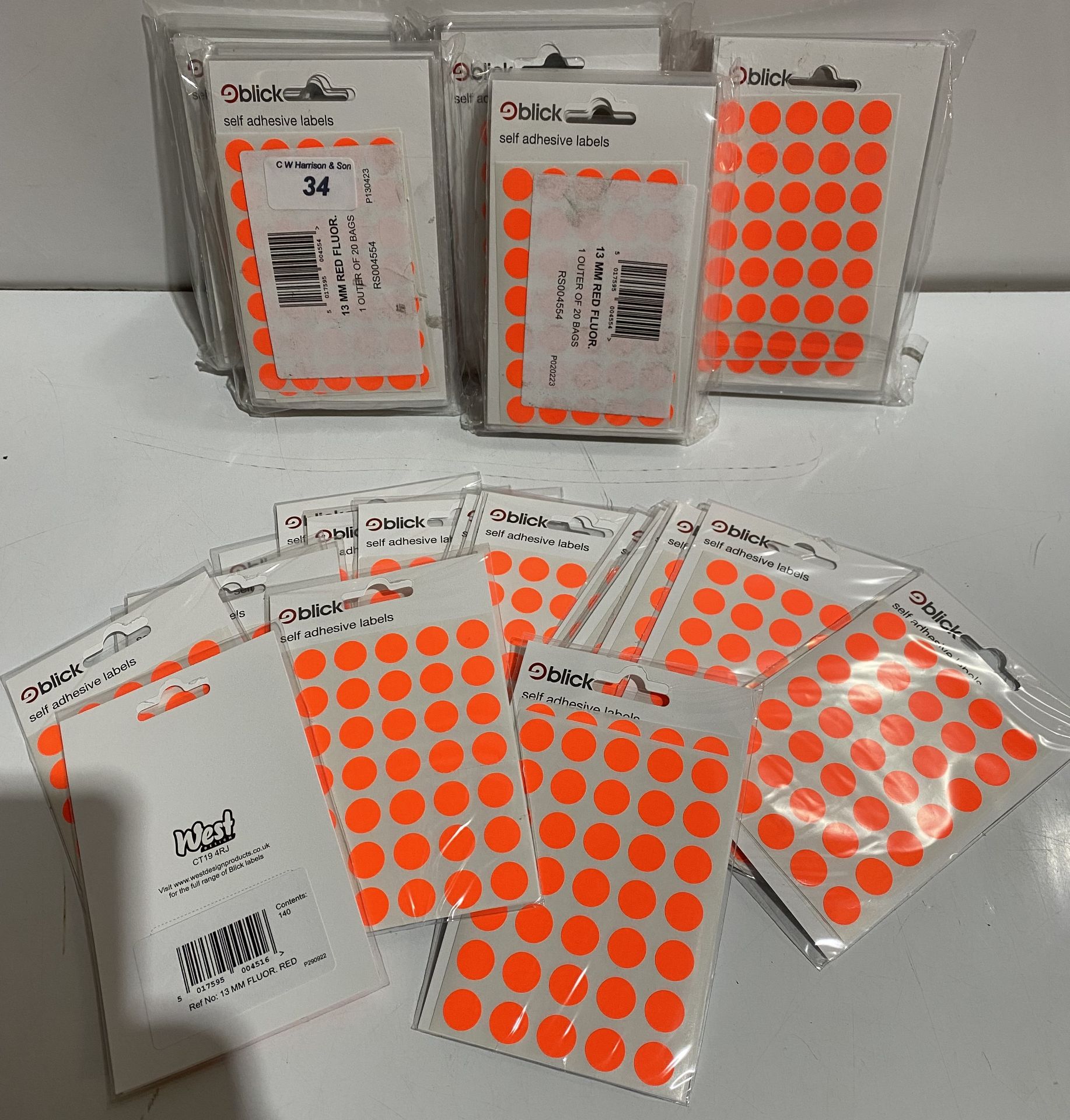 120 x pack of Blick self adhesive fluorescent dot labels each pack contains 140 dots