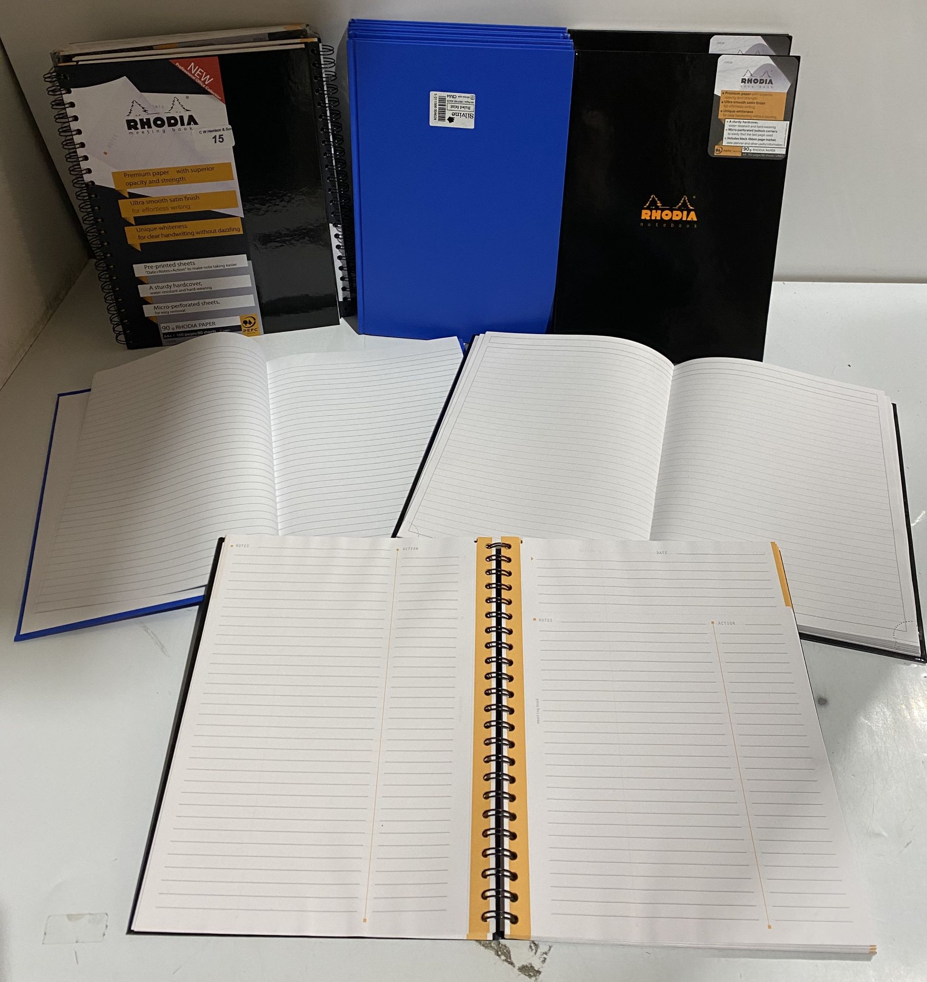 5 A4 Silvine ruled feint hard back 192 page, 3 A4 Rhodia hard back 192 page ruled note book,