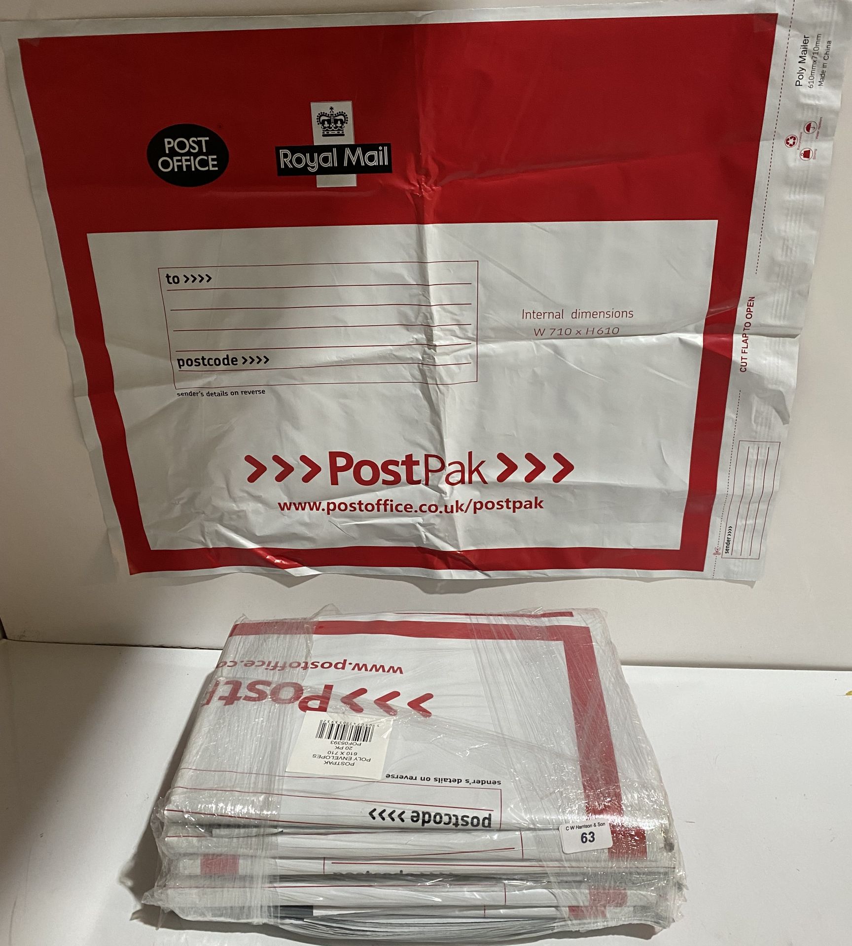 10 x packs of 20 Royal Mail poly mailing bags peel and seal w710xh610mm