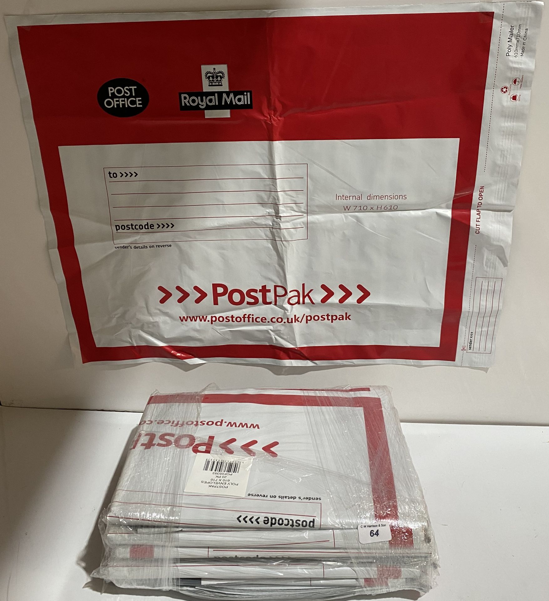 10 x packs of 20 Royal Mail poly mailing bags peel and seal w710xh610mm