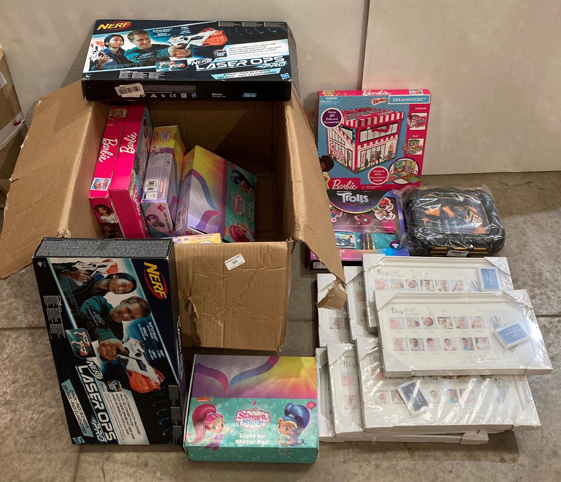 Contents to box - 20 x assorted individually boxed children's toys - 3 x Barbie Dream House ZipBin