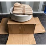 60 x packs and contents of approximately 60 x paper plates, sets of wooden knives,