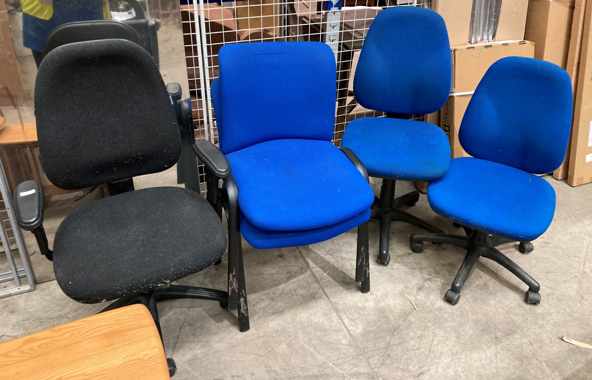 2 x blue cloth office swivel chairs,