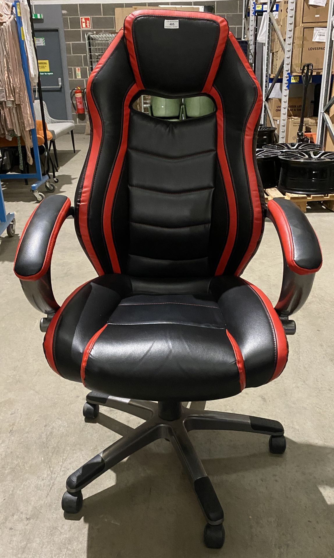Black and red leather upholstered swivel armchair/gaming chair (Saleroom location: Aisle 1)