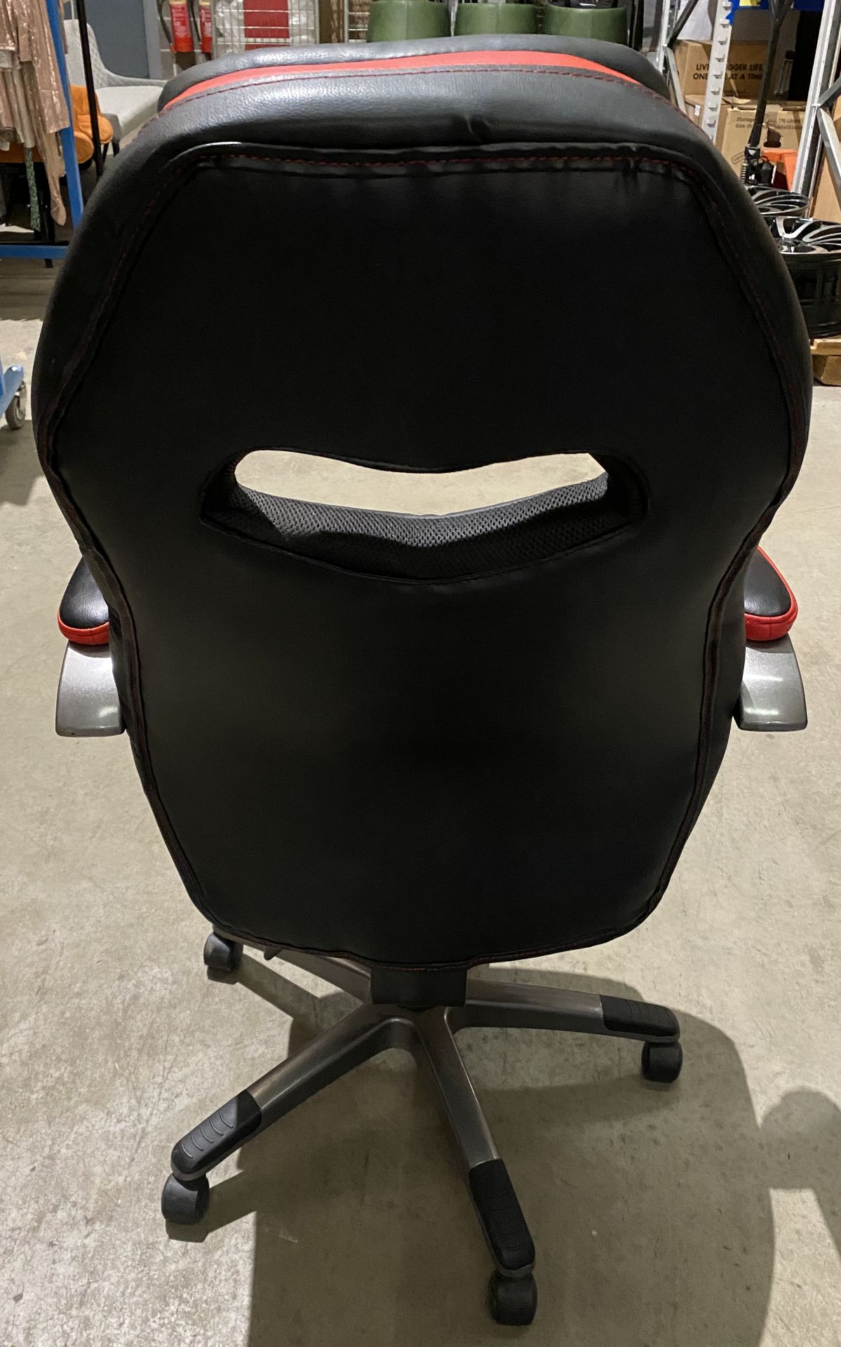 Black and red leather upholstered swivel armchair/gaming chair (Saleroom location: Aisle 1) - Image 4 of 4